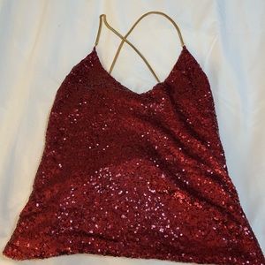 V neck sequin top with gold chain straps